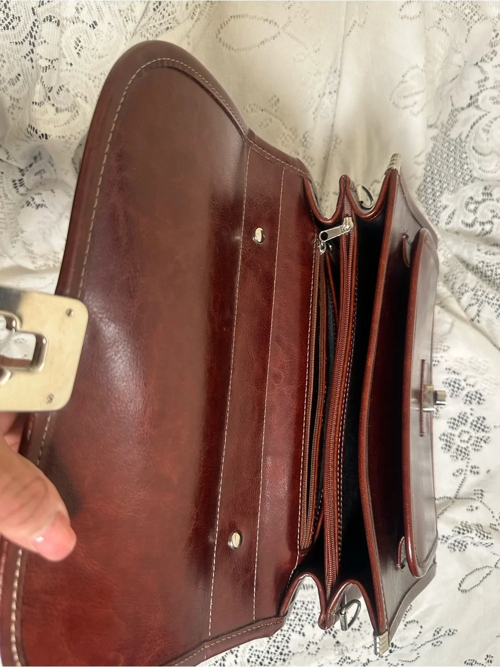 Classic Brown Leather Top-Handle Crossbody Bag